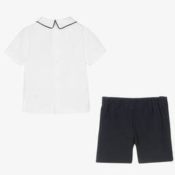 Beatrice & George-Boys White & Blue Cotton Buster Suit | Childrensalon