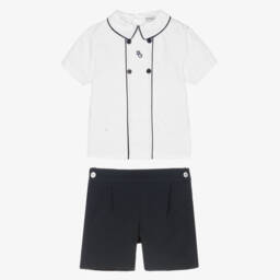 Beatrice & George-Бело-синий летний костюм для мальчиков | Childrensalon