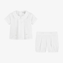 Beatrice & George-Boys White Linen & Cotton Buster Suit | Childrensalon