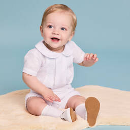 Beatrice & George-Boys White Linen & Cotton Buster Suit | Childrensalon