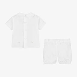 Beatrice & George-Boys White Linen & Cotton Buster Suit | Childrensalon