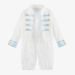 Beatrice & George-Boys White Viscose Military Shorts Suit | Childrensalon