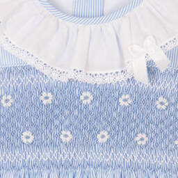 Beatrice & George-Girls Blue Cotton Hand-Smocked Dress | Childrensalon