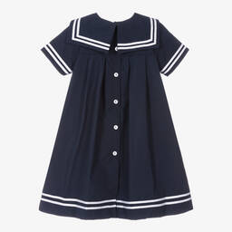 Beatrice & George-Girls Blue Cotton Sailor Dress | Childrensalon
