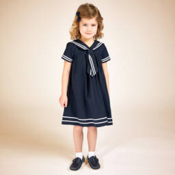 Beatrice & George-Girls Blue Cotton Sailor Dress | Childrensalon