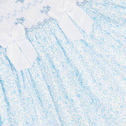 Beatrice & George-Girls Blue Hand-Smocked Cotton Dress | Childrensalon
