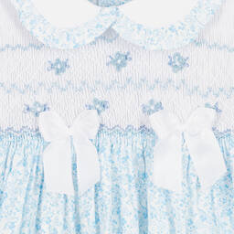 Beatrice & George-Girls Blue Hand-Smocked Cotton Dress | Childrensalon