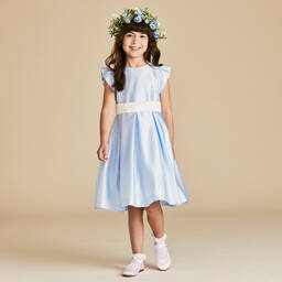 Beatrice & George-Girls Blue Satin Dress | Childrensalon