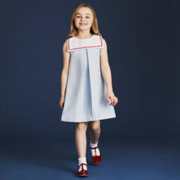 Beatrice & George-فستان بحّارة بدون أكمام لون أزرق وأبيض للبنات | Childrensalon