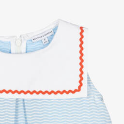 Beatrice & George-فستان بحّارة بدون أكمام لون أزرق وأبيض للبنات | Childrensalon