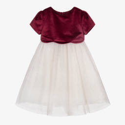 Beatrice & George-Girls Burgundy Velvet & Ivory Glitter Tulle Dress | Childrensalon