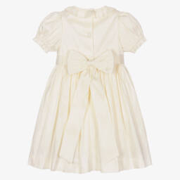 Beatrice & George-Girls Champagne Hand-Smocked Dupion Dress | Childrensalon