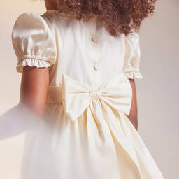 Beatrice & George-Girls Champagne Hand-Smocked Dupion Dress | Childrensalon