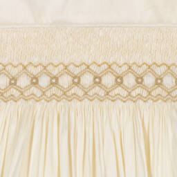 Beatrice & George-Girls Champagne Hand-Smocked Dupion Dress | Childrensalon