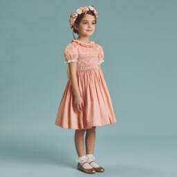 Beatrice & George-فستان ديبون تطريز سموك لون زهري | Childrensalon