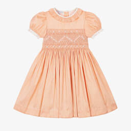 Beatrice & George-Кораллово-розовое платье из дюпиона с ручной вышивкой | Childrensalon