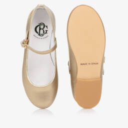 Beatrice & George-حذاء ماري جين جلد لون ذهبي | Childrensalon