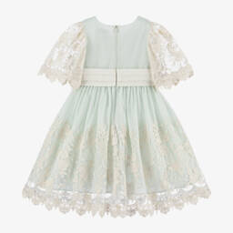 Beatrice & George-فستان قطن وتول مطرز لون أخضر فاتح وعاجي | Childrensalon