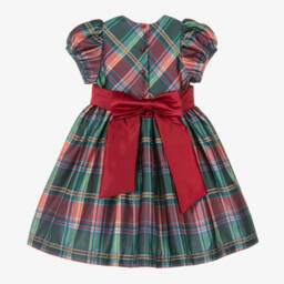 Beatrice & George-Girls Green Tartan Satin Twill Dress | Childrensalon