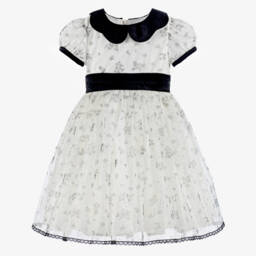 Beatrice & George-Girls Ivory Floral & Glitter Tulle Dress | Childrensalon