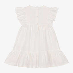 Beatrice & George-Girls Ivory Hand-Embroidered Cotton Dress | Childrensalon
