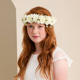 Beatrice & George-طوق للشعر مزين بورود لون عاجي للبنات | Childrensalon