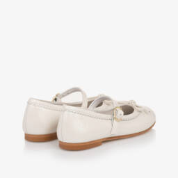 Beatrice & George-Girls Ivory Leather Mary Jane Shoes with Bow | Childrensalon