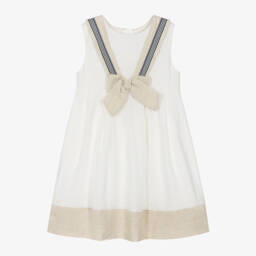 Beatrice & George-Girls Ivory Linen Sailor Dress | Childrensalon