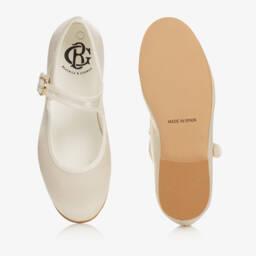 Beatrice & George-Girls Ivory Satin Mary Jane Shoes | Childrensalon