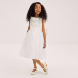 Beatrice & George-Girls Ivory Satin Mary Jane Shoes | Childrensalon