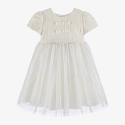 Beatrice & George-Girls Ivory Tweed & Glittery Tulle Dress | Childrensalon