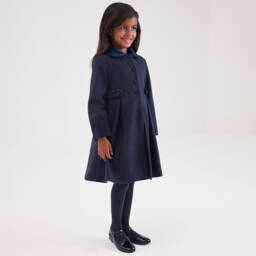 Beatrice & George-Girls Navy Blue Coat with Velvet Collar | Childrensalon
