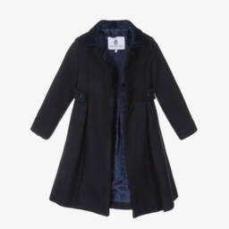 Beatrice & George-Girls Navy Blue Coat with Velvet Collar | Childrensalon