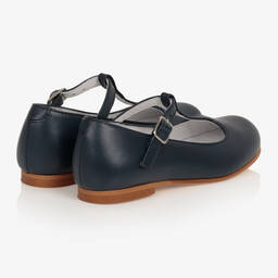 Beatrice & George-Girls Navy Blue Leather T-Bar Shoes | Childrensalon