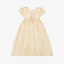 Платье из дюпиона с ручной вышивкой кремовое для девочек