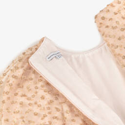 Beatrice & George-Girls Pale Pink Tulle Cape Dress with Gold Sequinned Flowers | Childrensalon