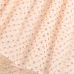 Beatrice & George-Girls Pale Pink Tulle Cape Dress with Gold Sequinned Flowers | Childrensalon