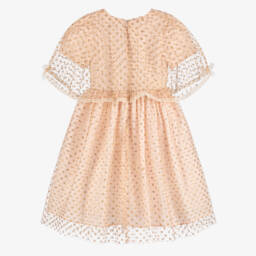 Beatrice & George-Girls Pale Pink Tulle Cape Dress with Gold Sequinned Flowers | Childrensalon