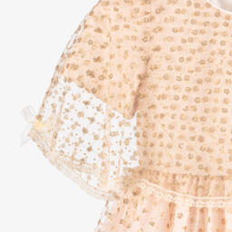 Beatrice & George-Girls Pale Pink Tulle Cape Dress with Gold Sequinned Flowers | Childrensalon