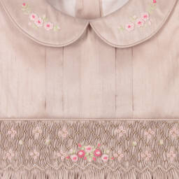 Beatrice & George-Girls Pink Hand-Smocked & Embroidered Dupion Dress | Childrensalon