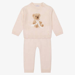 Beatrice & George-طقم ليقنز محبوك بنقشة دب تيدي لون زهري للبنات | Childrensalon