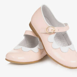 Beatrice & George-Girls Pink Patent Leather Scalloped Mary-Jane Shoes | Childrensalon