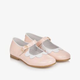Beatrice & George-Girls Pink Patent Leather Scalloped Mary-Jane Shoes | Childrensalon