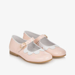 Beatrice & George-Girls Pink Patent Leather Scalloped Mary-Jane Shoes | Childrensalon