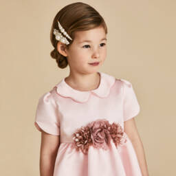 Beatrice & George-Girls Pink Satin Tulip Sleeve Dress | Childrensalon