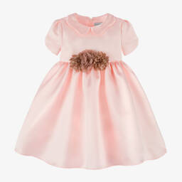 Beatrice & George-Girls Pink Satin Tulip Sleeve Dress | Childrensalon