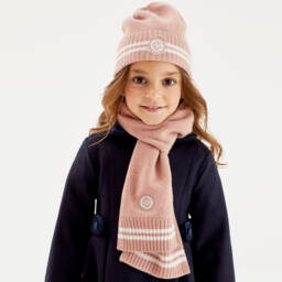Beatrice & George-Girls Pink Wool & Cashmere Monogram Hat Set | Childrensalon