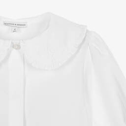 Beatrice & George-Girls White Cotton Blouse | Childrensalon