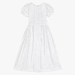 Beatrice & George-Girls White Embroidered Cotton Dress | Childrensalon