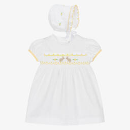 Beatrice & George-Girls White Embroidered Cotton Dress Set | Childrensalon
